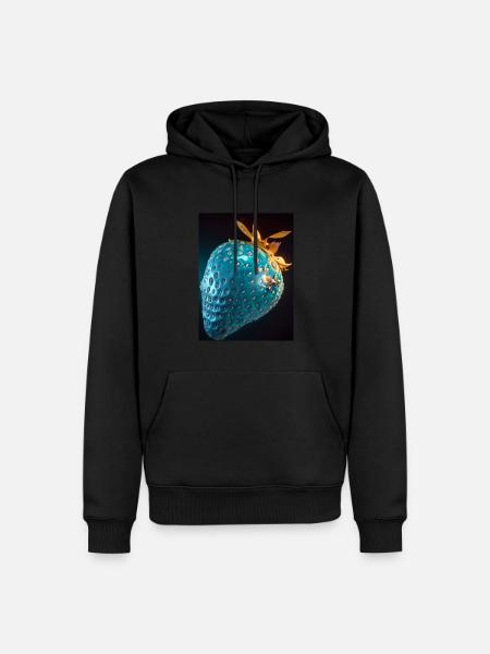 Strawberry, technical, high-tech, illustration, blue - Men’s Premium Organic Hoodie - black