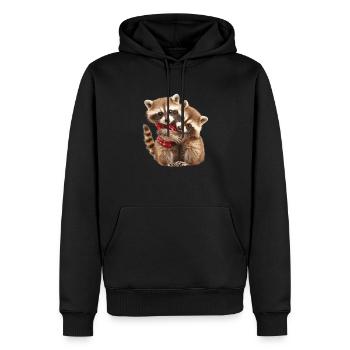 Deux ratons laveurs s’étreignent - Sweat à capuche Premium bio Homme - noir - Devant - Nico (187cm)