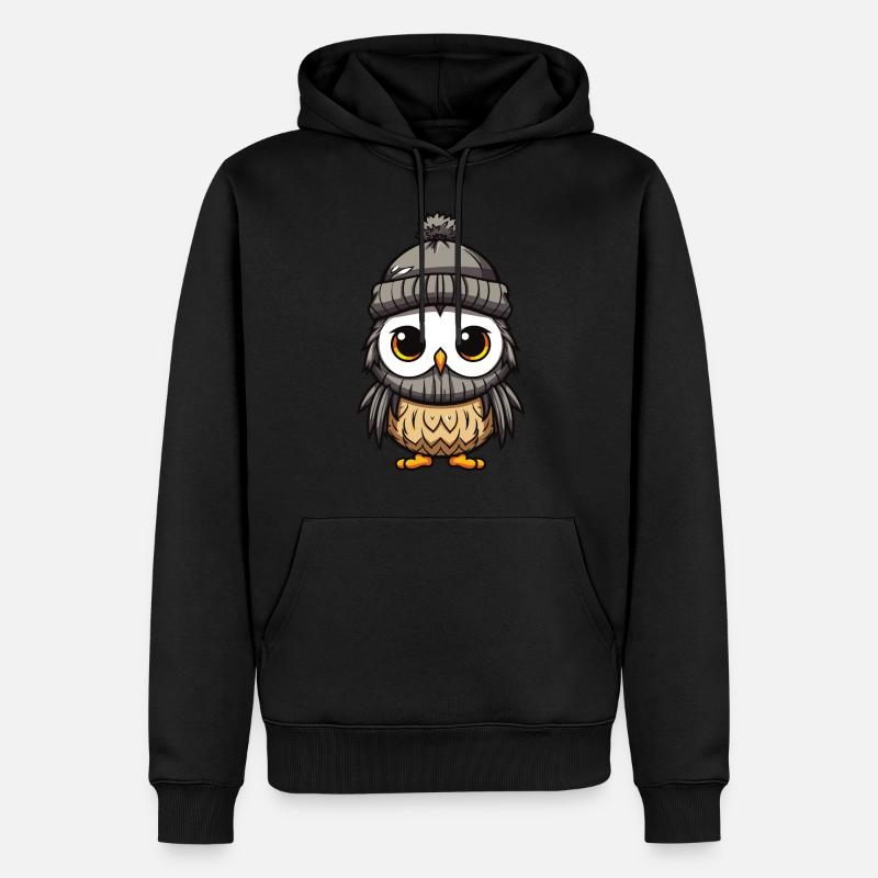 Eule Winter Comic - Männer Premium Bio Hoodie - Schwarz