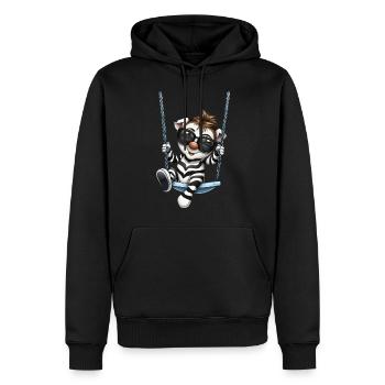 Süßes Zebra beim Schaukeln im Comicstil - Männer Premium Bio Hoodie - Schwarz - Vorne - Nico (187cm)