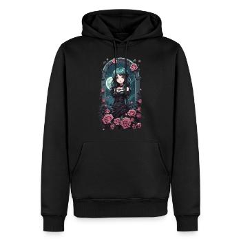Gothic Pastel Anime Girl Viktorianisch mit Rosen - Männer Premium Bio Hoodie - Schwarz - Vorne - Nico (187cm)
