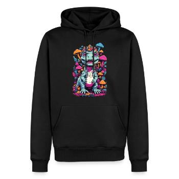 Psychedelischer Dinosaurier Pilz für Naturfans - Männer Premium Bio Hoodie - Schwarz - Vorne - Nico (187cm)