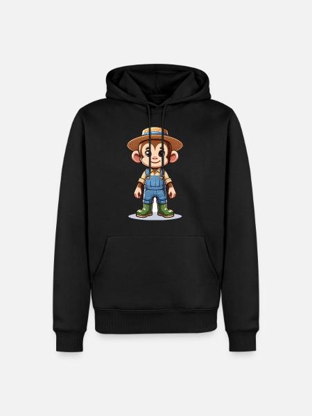 Cute Monkey Farmer - Men’s Premium Organic Hoodie - black