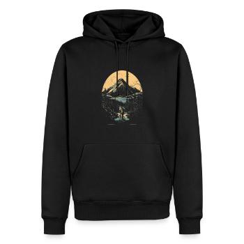 Mountainbiker fährt durch die Berge bei Sonne - Männer Premium Bio Hoodie - Schwarz - Vorne - Nico (187cm)