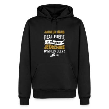 j'ai deux rôles beau-frère et bûcheron t-shirt - Sweat à capuche Premium bio Homme - noir - Devant - Nico (187cm)