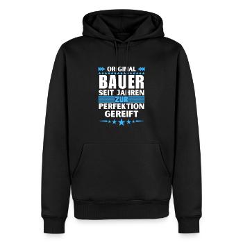 Zur Perfektion gereifter Bauer - Männer Premium Bio Hoodie - Schwarz - Vorne - Nico (187cm)