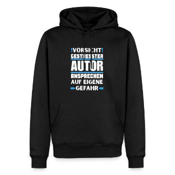 Ne vous adressez pas à un auteur stressé ! - Sweat à capuche Premium bio Homme - noir - Devant - Nico (187cm)