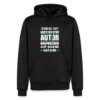 Ne vous adressez pas à un auteur stressé ! - Sweat à capuche Premium bio Homme - noir - Devant - Nico (187cm)