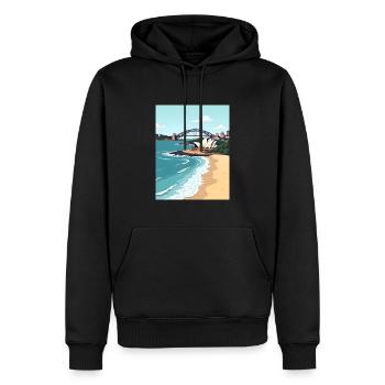 Sydney Highlights: Opera House, Harbour Bridge - Männer Premium Bio Hoodie - Schwarz - Vorne - Nico (187cm)