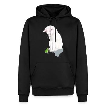 Weiße Katze mit grünem Frosch - Männer Premium Bio Hoodie - Schwarz - Vorne - Nico (187cm)