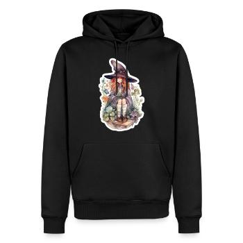 Sorcière assise sur une pierre - Sweat à capuche Premium bio Homme - noir - Devant - Nico (187cm)