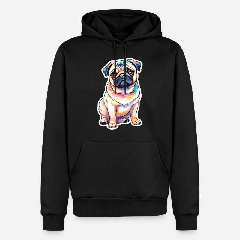 Aquarelles de carlin - Sweat à capuche Premium bio Homme - noir