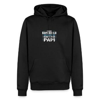 PAPI Superheld - Männer Premium Bio Hoodie - Schwarz - Vorne - Nico (187cm)