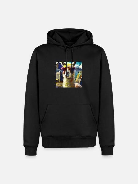 Abstraktes farbiges Ölgemälde eines Lamas - Männer Premium Bio Hoodie - Schwarz