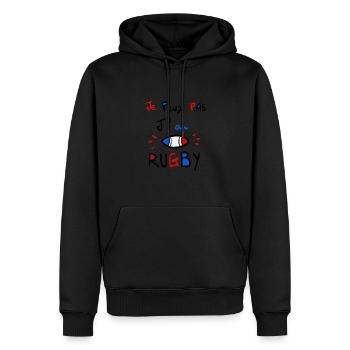 Ich kann nicht, ich habe Rugby - Männer Premium Bio Hoodie - Schwarz - Vorne - Nico (187cm)
