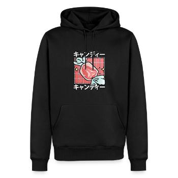 Bonbons kawaii sucrés - Sweat à capuche Premium bio Homme - noir - Devant - Nico (187cm)