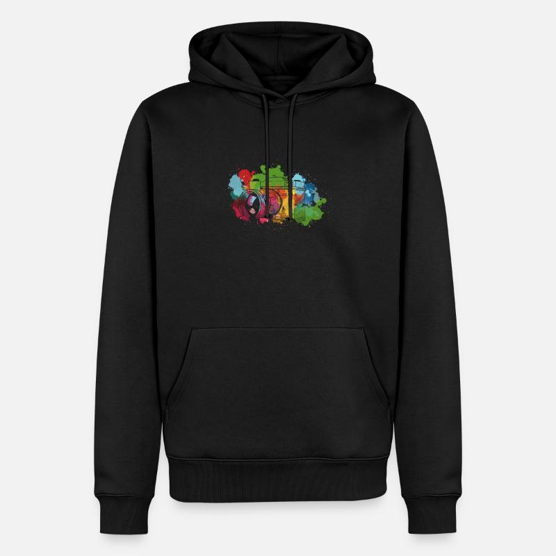 Farbspritzer Digitalkamera - Männer Premium Bio Hoodie - Schwarz