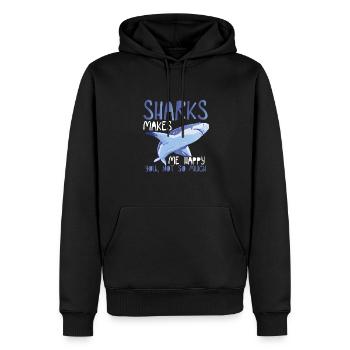 Les requins me rendent heureux - Sweat à capuche Premium bio Homme - noir - Devant - Nico (187cm)