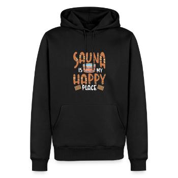 The sauna is my happy place - Men’s Premium Organic Hoodie - black - Front - Nico (187cm)