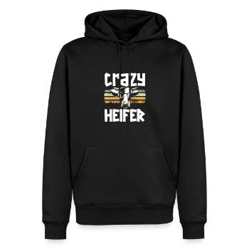 Crazy heifer cow - Men’s Premium Organic Hoodie - black - Front - Nico (187cm)