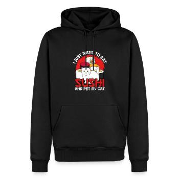 Je veux juste manger des sushis et mon chat - Sweat à capuche Premium bio Homme - noir - Devant - Nico (187cm)