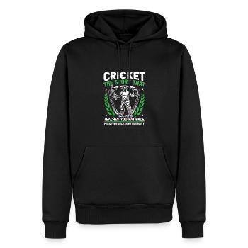 Cricket Lehrt Dich Geduld - Männer Premium Bio Hoodie - Schwarz - Vorne - Nico (187cm)