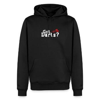 Jouer aux fléchettes - Sweat à capuche Premium bio Homme - noir - Devant - Nico (187cm)