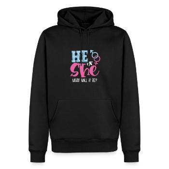 Lui ou elle, qu’est-ce que ce sera? - Sweat à capuche Premium bio Homme - noir - Devant - Nico (187cm)