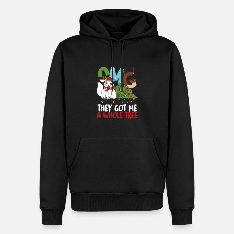 Katze Mit Weihnachtsbaum - Männer Premium Bio Hoodie - Schwarz