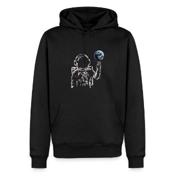 Astronaut shows heart for Earth in space - Men’s Premium Organic Hoodie - black - Front - Nico (187cm)