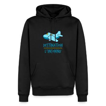 Destination L'inconnu. Avion. Cadeau vacances - Sweat à capuche Premium bio Homme - noir - Devant - Nico (187cm)