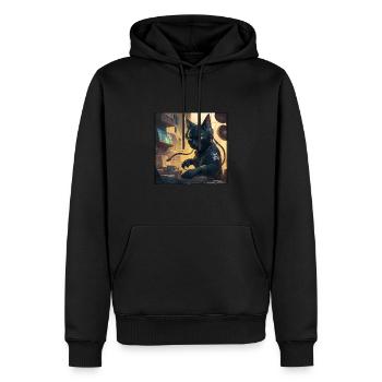 Cyberkatze am DJ-Mischpult - Männer Premium Bio Hoodie - Schwarz - Vorne - Nico (187cm)