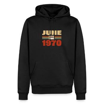 53e anniversaire Juin Millésime 1970 Idée cadeau - Sweat à capuche Premium bio Homme - noir - Devant - Nico (187cm)