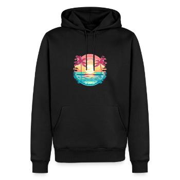 Coucher de soleil tropical avec des palmiers rétro - Sweat à capuche Premium bio Homme - noir - Devant - Nico (187cm)