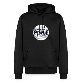 Powder to the People – Snowboard & Powder - Männer Premium Bio Hoodie - Schwarz - Vorne - Nico (187cm)