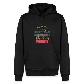 Unterschätze nie ein Mädchen, dass Fischen liebt - Männer Premium Bio Hoodie - Schwarz - Vorne - Nico (187cm)