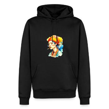 Porträt einer schönen Frau, die eine Zigarette raucht - Männer Premium Bio Hoodie - Schwarz - Vorne - Nico (187cm)