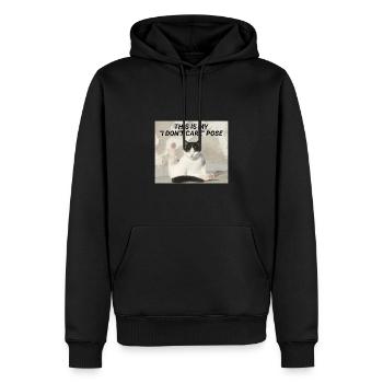 THIS IS MY "I DON'T CARE" POSE – Meme Katze - Männer Premium Bio Hoodie - Schwarz - Vorne - Nico (187cm)
