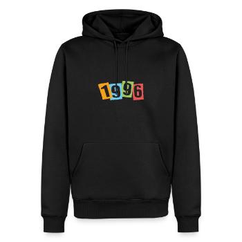Geboren 1996 – Geburtstag mit großen bunten Zahlen - Männer Premium Bio Hoodie - Schwarz - Vorne - Nico (187cm)