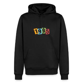 Geboren 1995 – Geburtstag mit großen bunten Zahlen - Männer Premium Bio Hoodie - Schwarz - Vorne - Nico (187cm)