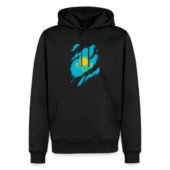 Kazakhstan flag torn motif - Men’s Premium Organic Hoodie - black - Front - Nico (187cm)