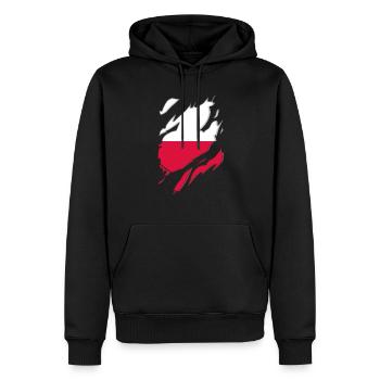 Poland flag torn motif - Men’s Premium Organic Hoodie - black - Front - Nico (187cm)
