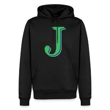 Lettre J verte géante prénom naissance - Sweat à capuche Premium bio Homme - noir - Devant - Nico (187cm)