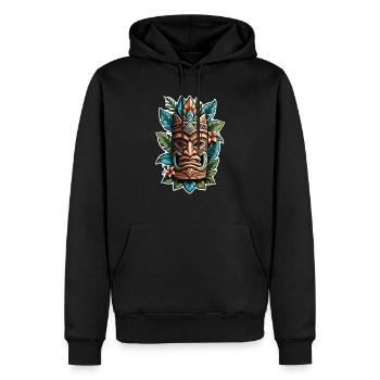 tiki beach - statue polynèsie - Sweat à capuche Premium bio Homme - noir - Devant - Nico (187cm)