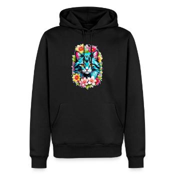 Katze und Blume Aquarell - Männer Premium Bio Hoodie - Schwarz - Vorne - Nico (187cm)