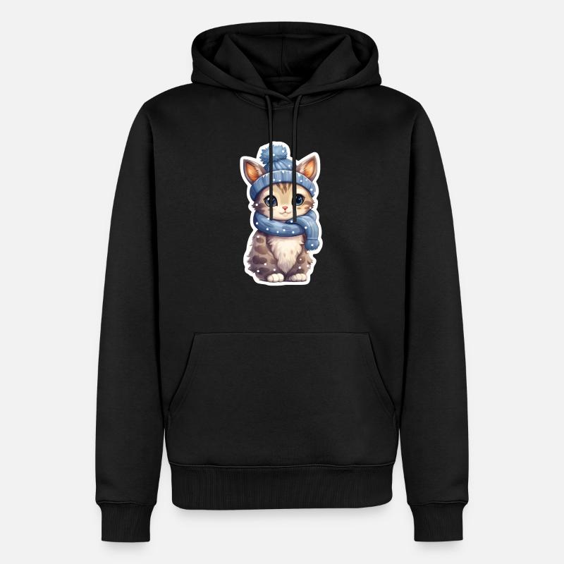 Chaton mignon dans la neige - Sweat à capuche Premium bio Homme - noir