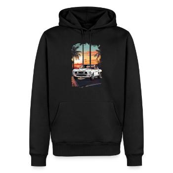 voiture vintage couché de soleil - Sweat à capuche Premium bio Homme - noir - Devant - Nico (187cm)