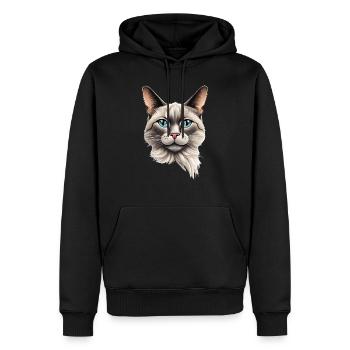 Chat yeux bleus - Sweat à capuche Premium bio Homme - noir - Devant - Nico (187cm)