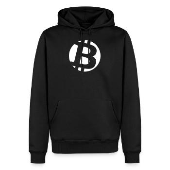 Bitcoin Logo BTC - Männer Premium Bio Hoodie - Schwarz - Vorne - Nico (187cm)