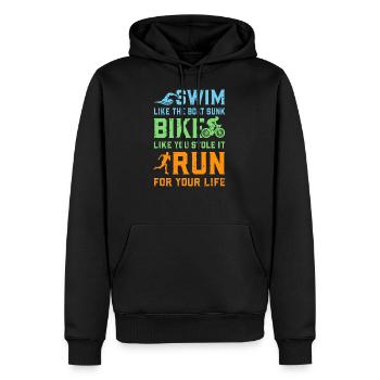 Triathlon - Course de vélo de natation - Sweat à capuche Premium bio Homme - noir - Devant - Nico (187cm)